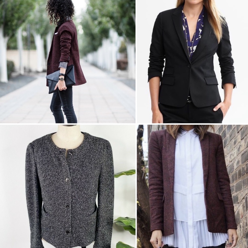 4 petite jackets: Trench Coat, Tweed, blazers